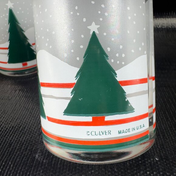 Vintage Culver Made In USA Glassware Cups Lowball Glasses Tumblers Set 3 Trees - Picture 7 of 11